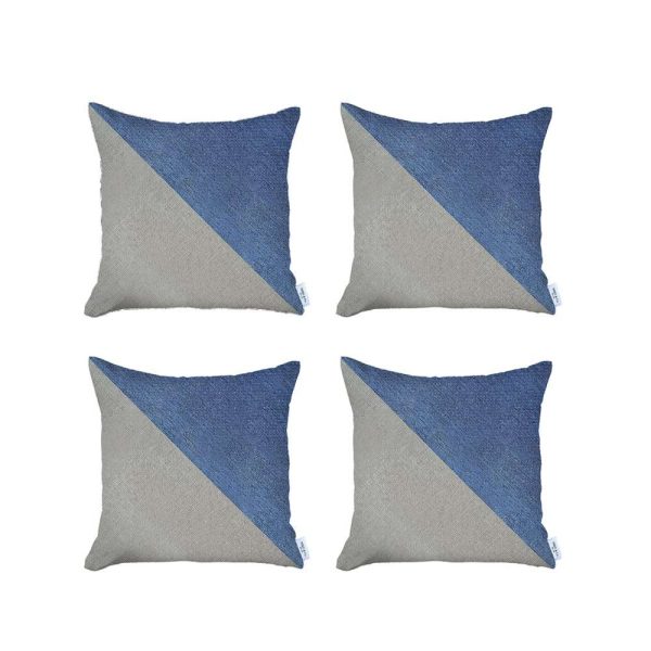 Set of 4 White and Blue Diagonal Pillow Covers - Image 2