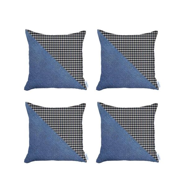 Set of 4 Blue Houndstooth Pillow Covers - Image 2
