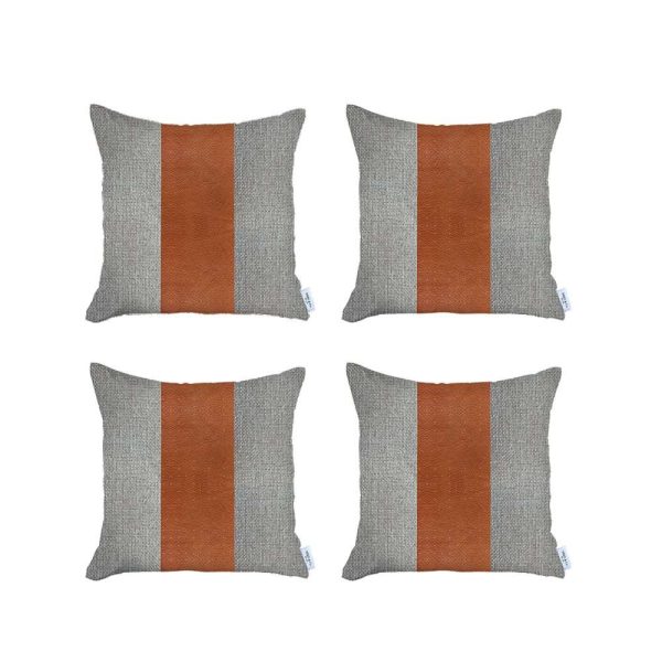 Set of 4 White and Brown Faux Leather Pillow Covers - Image 2