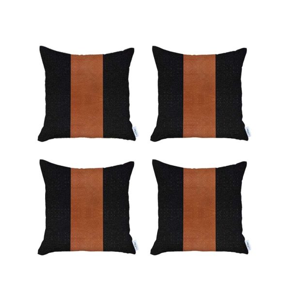 Set of 4 Black and Brown Faux Leather Pillow Covers - Image 2