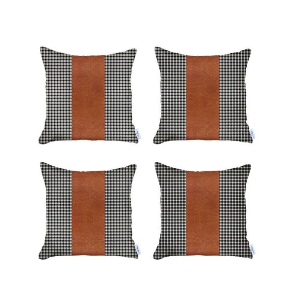 Set of 4 Black Checkered Faux Leather Pillow Covers - Image 2