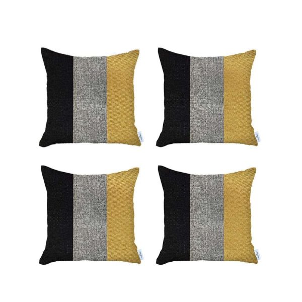 Set of 4 Modern Yellow Striped Pillow Covers - Image 2