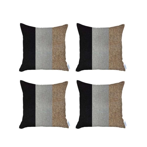 Set of 4 Modern Brown Striped Pillow Covers - Image 2
