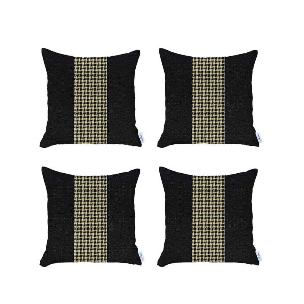 Set of 4 Black and Yellow Houndstooth Pillow Covers - Image 2