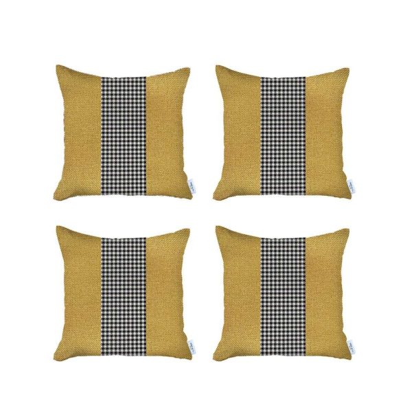Set of 4 Yellow and Black Houndstooth Pillow Covers - Image 2