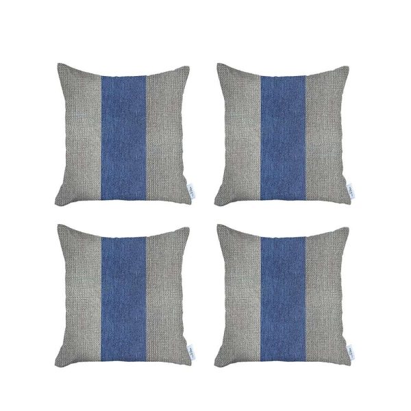 Set of 4 Ivory and Blue Center Pillow Covers - Image 2
