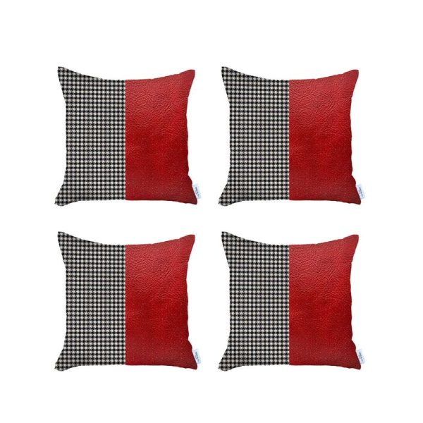 Set of 4 Red Faux Leather Pillow Covers - Image 2