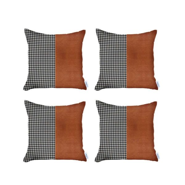 Set of 4 Brown Faux Leather Pillow Covers - Image 2