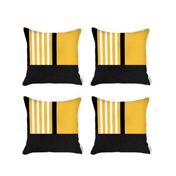 Set of 4 Yellow and Black Printed Pillow Covers - Image 2