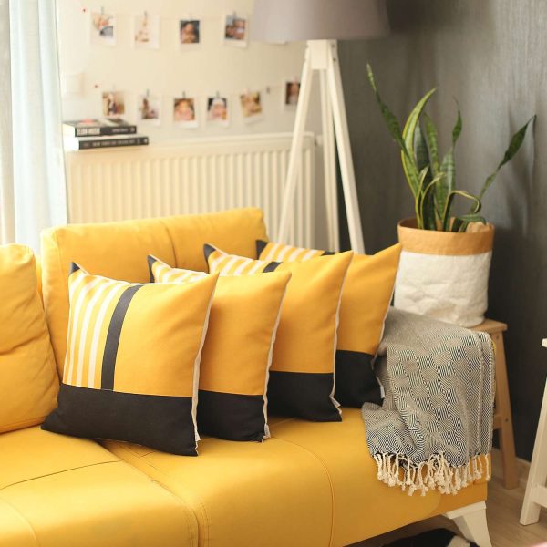 Set of 4 Yellow and Black Printed Pillow Covers - Image 3