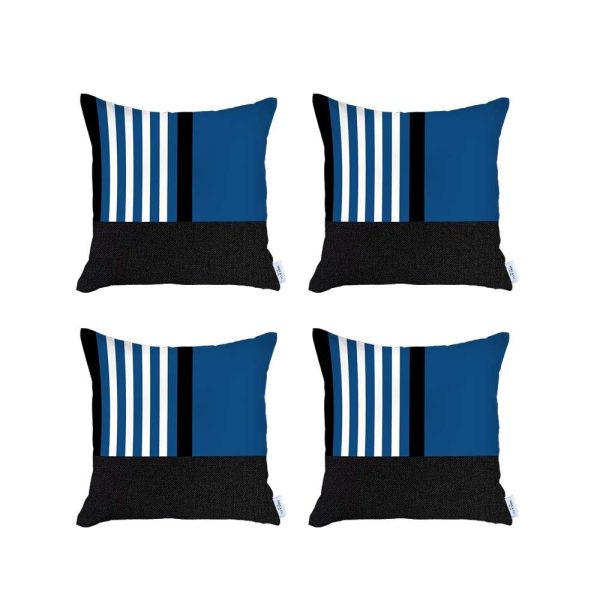 Set of 4 Blue and Black Printed Pillow Covers - Image 2