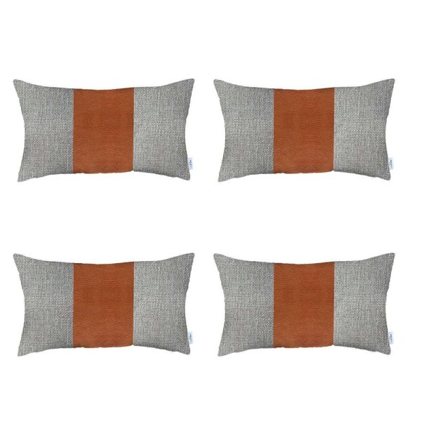 Set of 4 White Faux Leather Lumbar Pillow Covers - Image 2