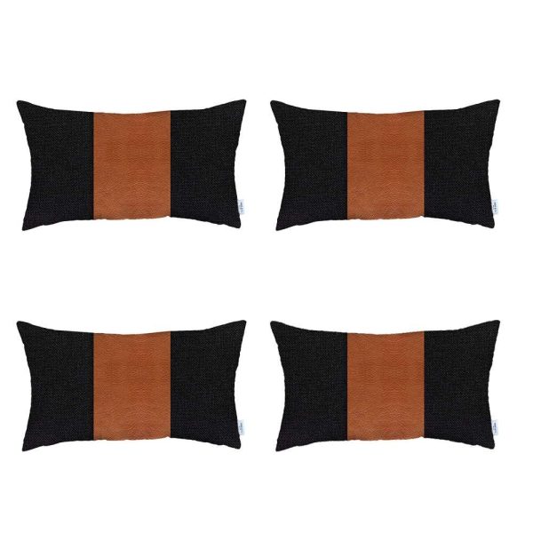 Set of 4 Black Faux Leather Lumbar Pillow Covers - Image 2