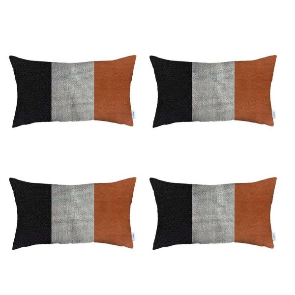 Set of 4 Brown Faux Leather Lumbar Pillow Covers - Image 2