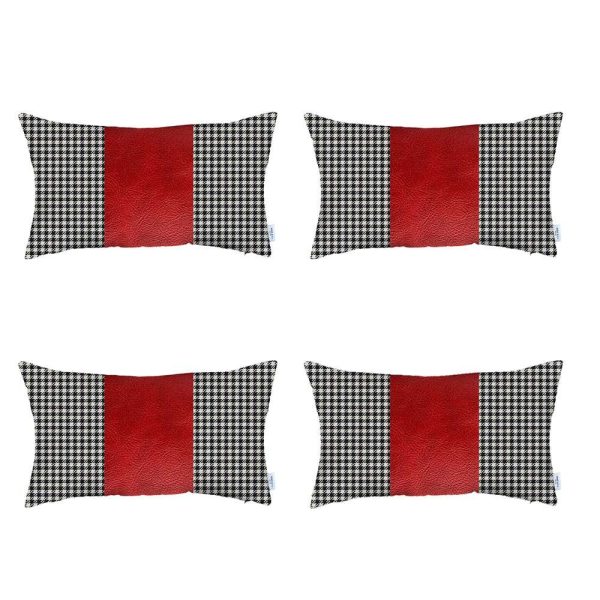Set of 4 Red Houndstooth Lumbar Pillow Covers - Image 2