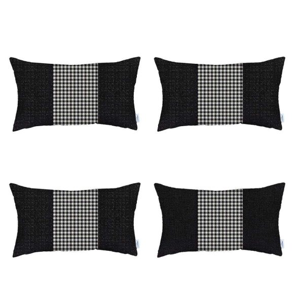Set of 4 White and Black Center Lumbar Pillow Covers - Image 2