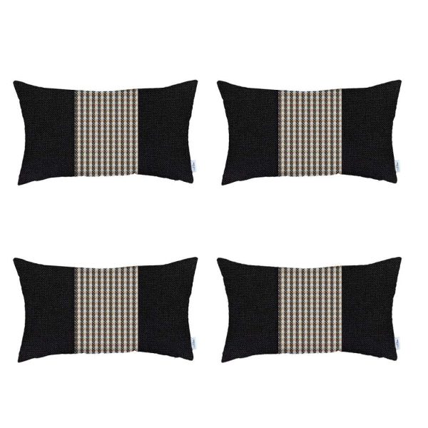 Set of 4 Tan and Black Center Lumbar Pillow Covers - Image 2