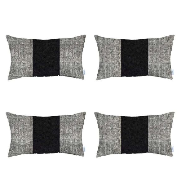Set of 4 Ivory and Black Lumbar Pillow Covers - Image 2