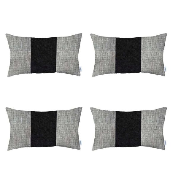 Set of 4 White and Black Lumbar Pillow Covers - Image 2