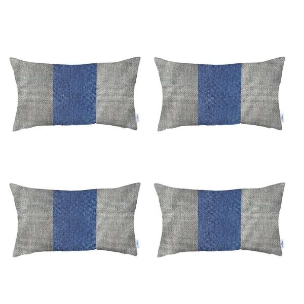 Set of 4 White and Blue Lumbar Pillow Covers - Image 2