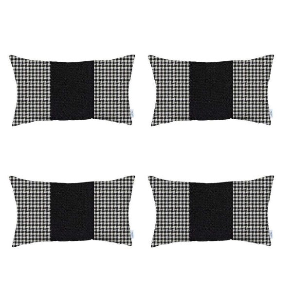 Set of 4 Black Houndstooth Lumbar Pillow Covers - Image 2