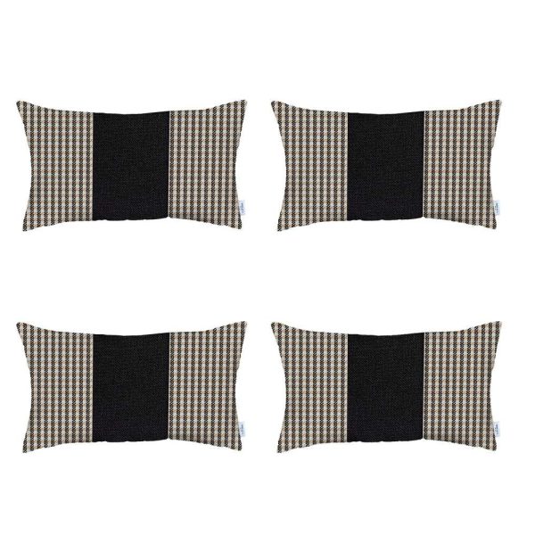 Set of 4 Tan Houndstooth Lumbar Pillow Covers - Image 2