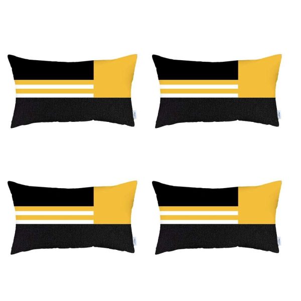 Set of 4 Yellow and Black Lumbar Pillow Covers - Image 2