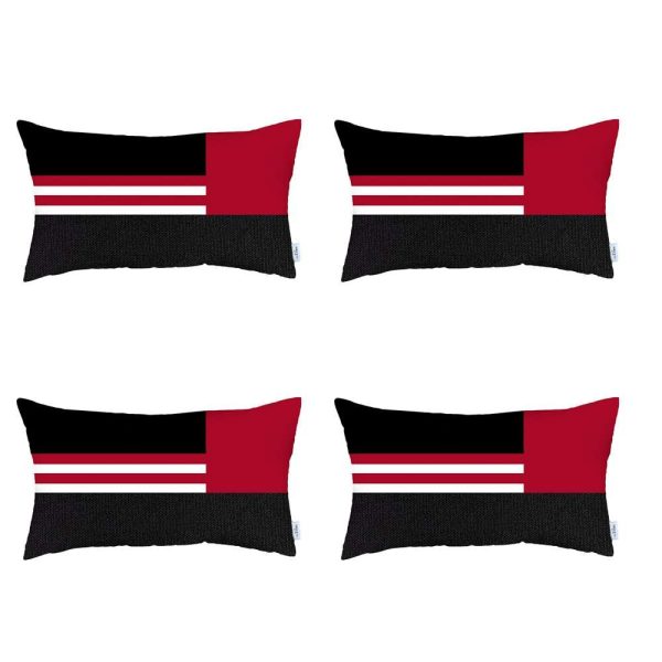 Set of 4 Red and Black Lumbar Pillow Covers - Image 2