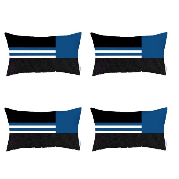 Set of 4 Blue and Black Lumbar Pillow Covers - Image 2