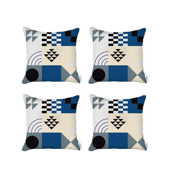Set of 4 Blue Boho Chic Printed Pillow Covers - Image 2