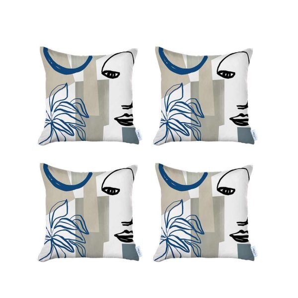 Set of 4 Blue and Ivory Printed Pillow Covers - Image 2