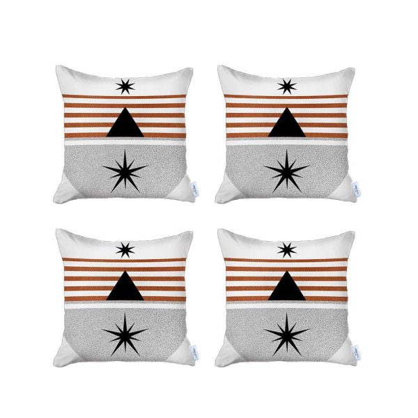 Set of 4 Orange and Ivory Striped Pillow Covers - Image 2