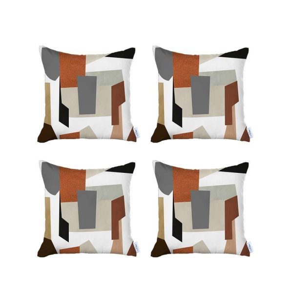 Set of 4 Ivory and Orange Geometric Pillow Covers - Image 2