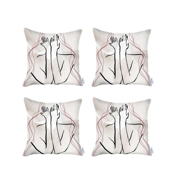 Set of 4 White Boho Chic Printed Pillow Covers - Image 2