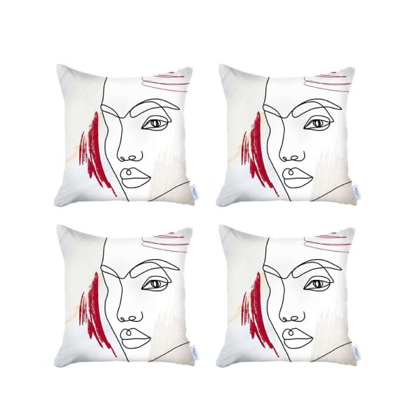 Set of 4 Ivory Printed Boho Chic Pillow Covers - Image 2