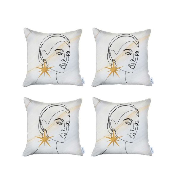 Set of 4 White Printed Art Pillow Covers - Image 2