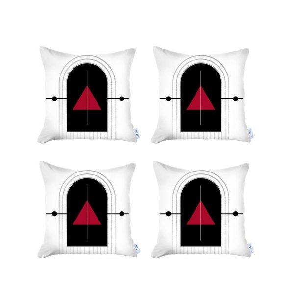 Set of 4 Red Geometric Printed Pillow Covers - Image 2