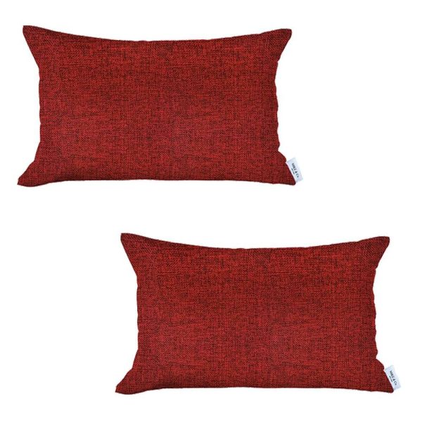 Set of 2 Red Solid Lumbar Pillow Covers - Image 2