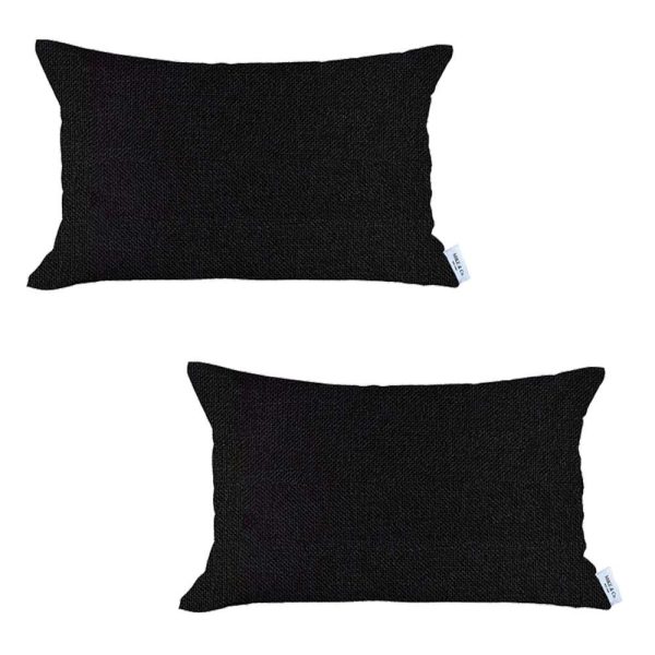 Set of 2 Black Solid Lumbar Pillow Covers - Image 2