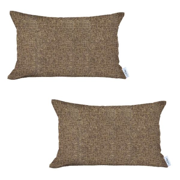 Set of 2 Tan Solid Lumbar Pillow Covers - Image 2