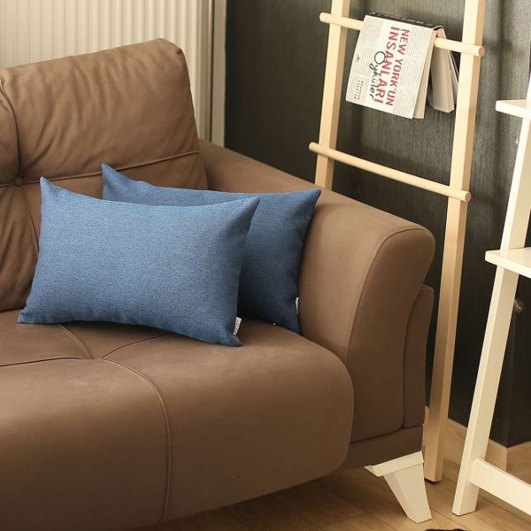 Set of 2 Blue Solid Lumbar Pillow Covers