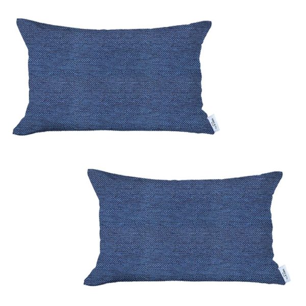 Set of 2 Blue Solid Lumbar Pillow Covers - Image 2