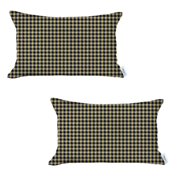 Set of 2 Yellow Houndstooth Lumbar Pillow Covers - Image 2