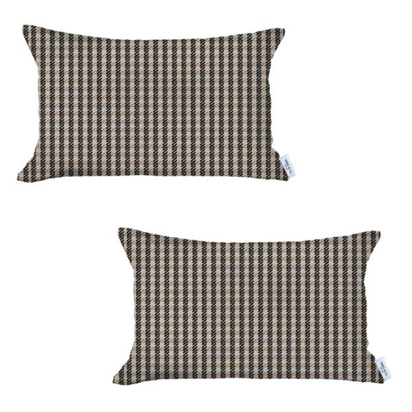 Set of 2 Tan Houndstooth Lumbar Pillow Covers - Image 2