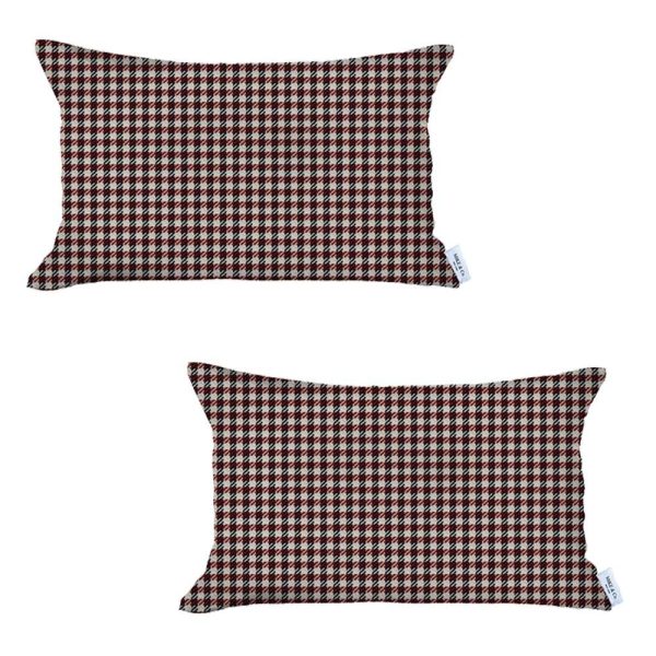 Set of 2 Red Houndstooth Lumbar Pillow Covers - Image 2