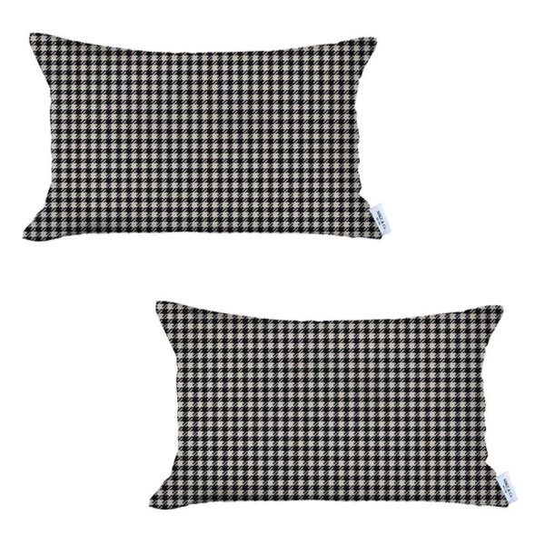 Set of 2 Black Houndstooth Lumbar Pillow Covers - Image 2