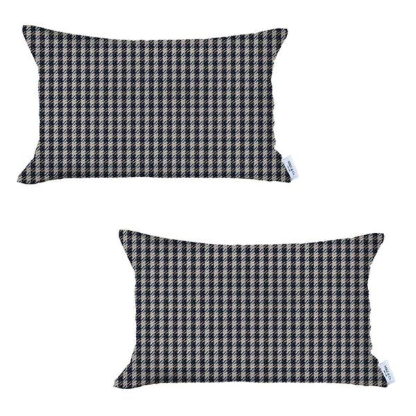 Set of 2 Gray Houndstooth Lumbar Pillow Covers - Image 2