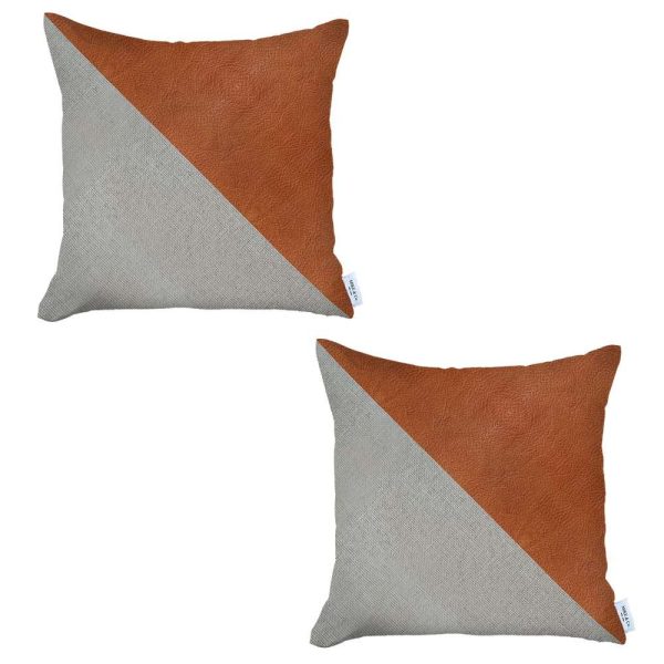 Set of 2 White and Faux Leather Lumbar Pillow Covers - Image 2