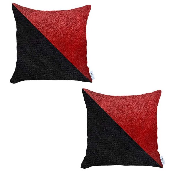 Set of 2 Red Faux Leather Lumbar Pillow Covers - Image 2