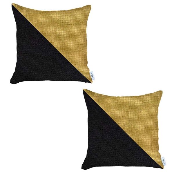 Set of 2 Black and Yellow Diagonal Pillow Covers - Image 2